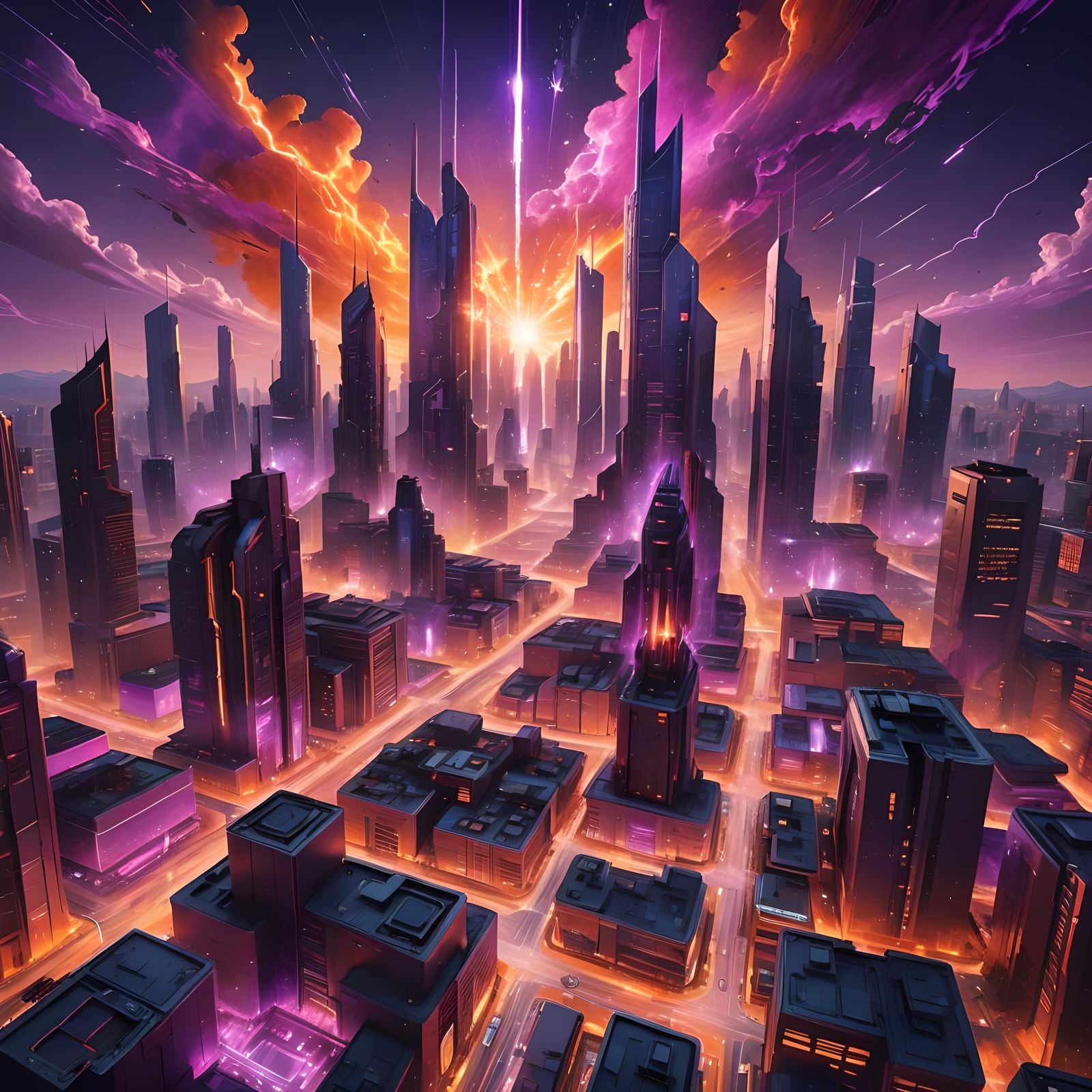 Futuristic City Supernova in Detailed Matte Painting