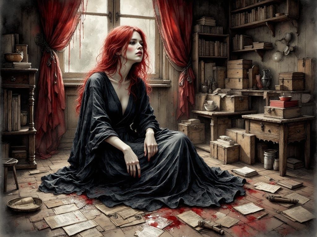 Vampire Queen Frustrated Assembling Futon in Gothic Apartmen...