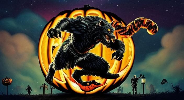 Muscular Werewolf in High Heels with Pumpkin