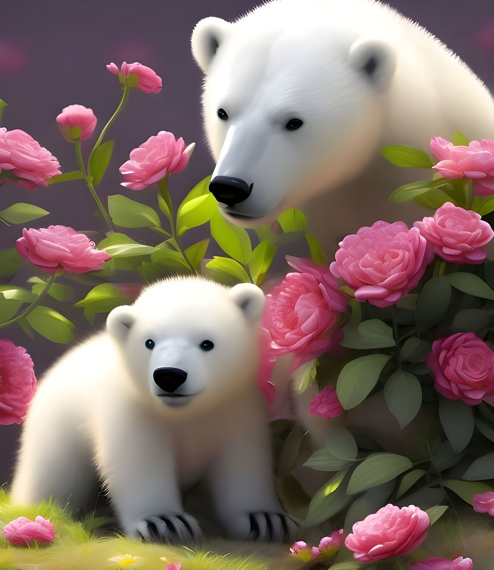 Polar Bear Cub Covered in Flowers: Fantasy Art