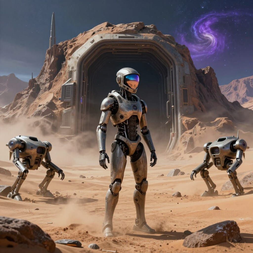 Cybernetic Humanoid on Desolate Alien Planet