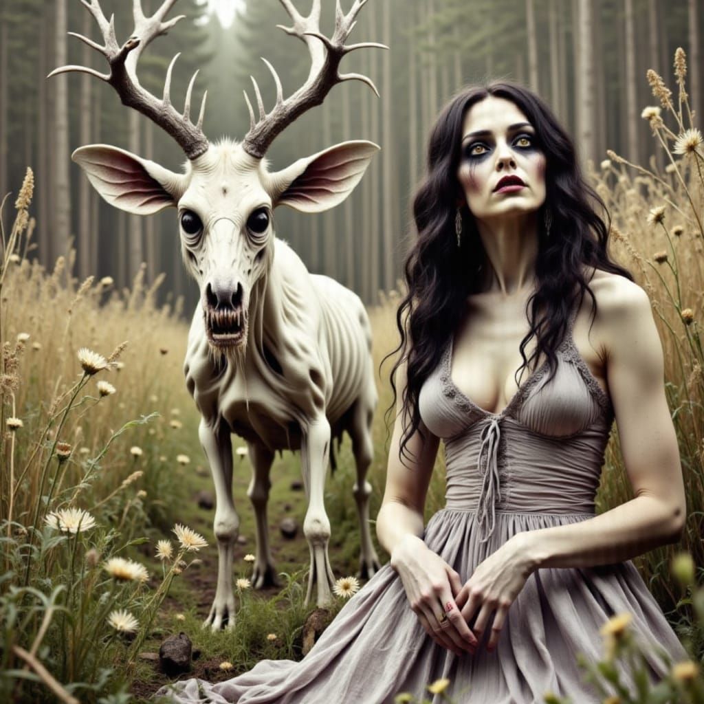 Cinematic Zombie Woman with Sharp Teeth