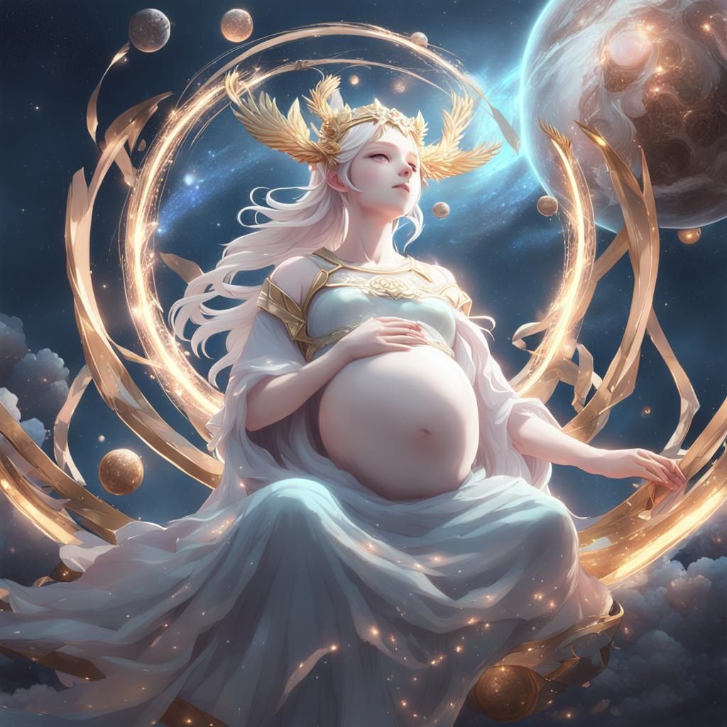 Pregnant Goddess Gives Birth to Universe in 3D Anime Art