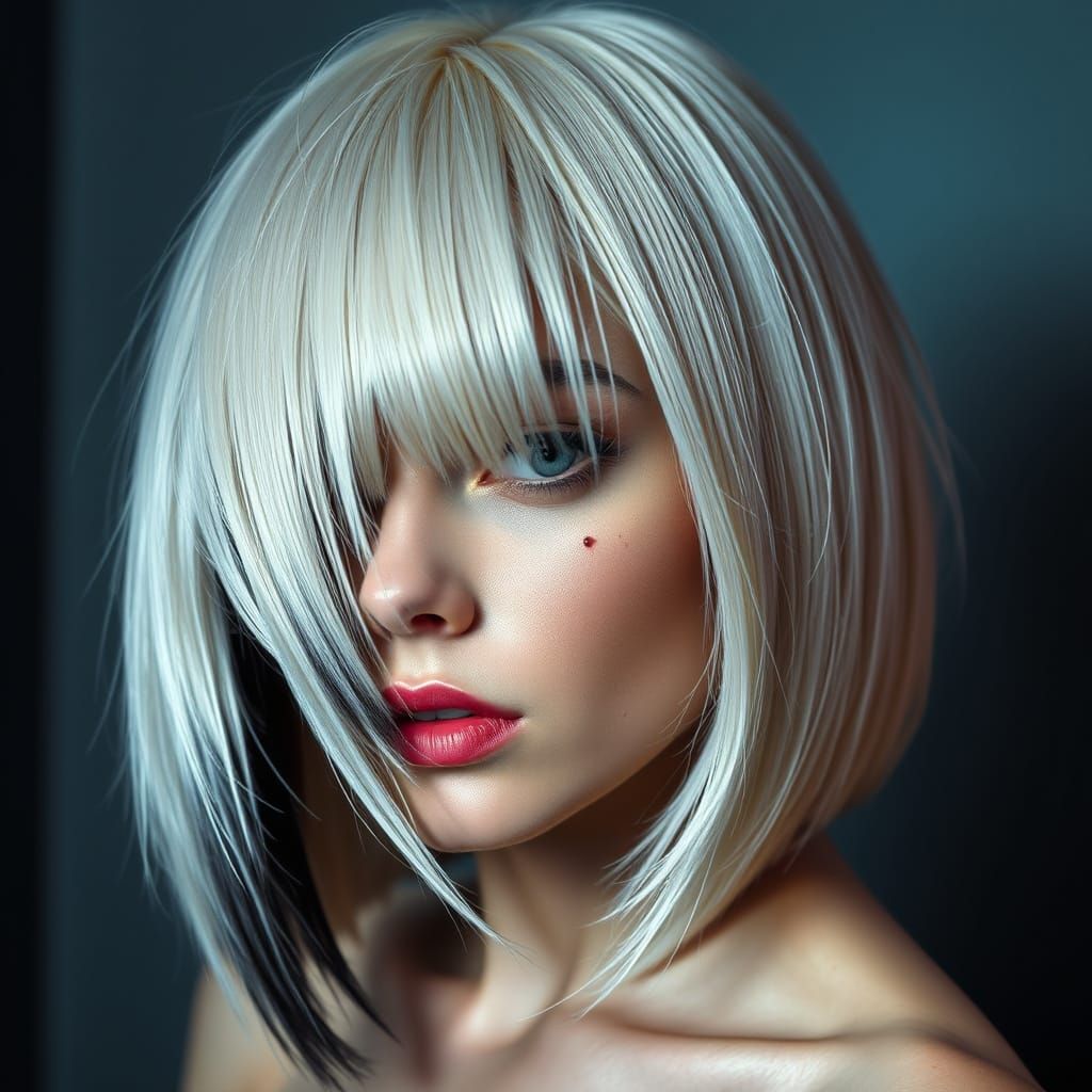 Edgy Platinum Blonde Bob with Cyberpunk Neon Accents