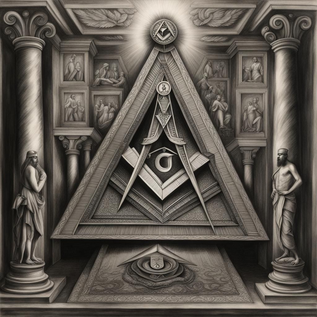 Hyperdetailed Charcoal Drawing of a Freemason