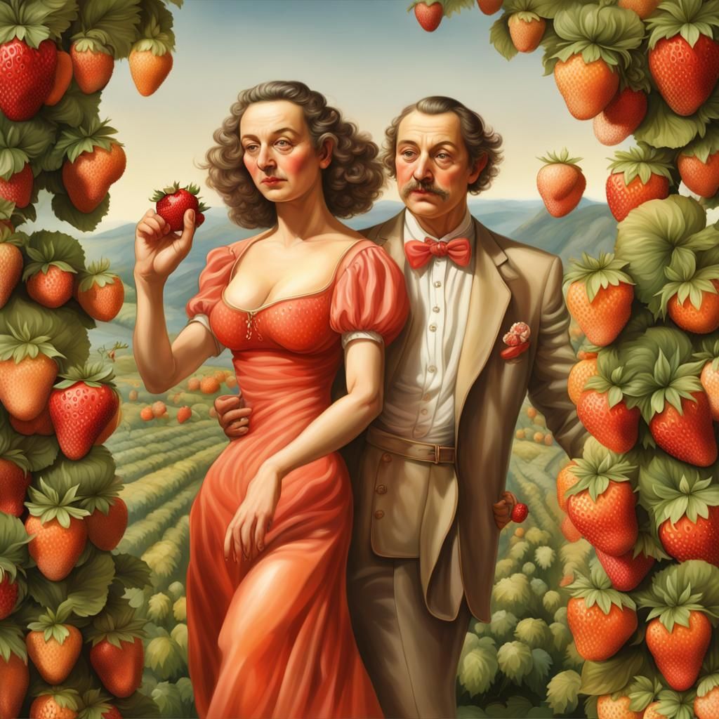 Grapefruit Lady and Strawberry Man in Dali Style