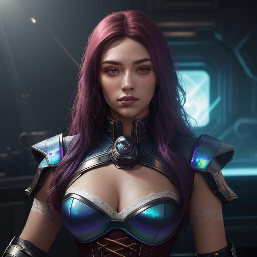 Space Barmaid in Corset: Hyper-Realistic Concept Art