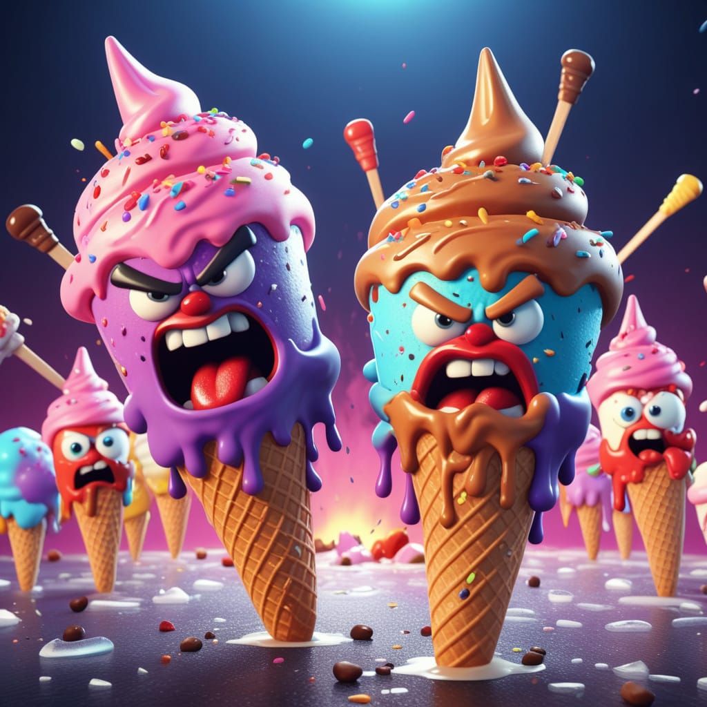 Epic Digital Matte Painting of Cartoon Ice Cream Battle
