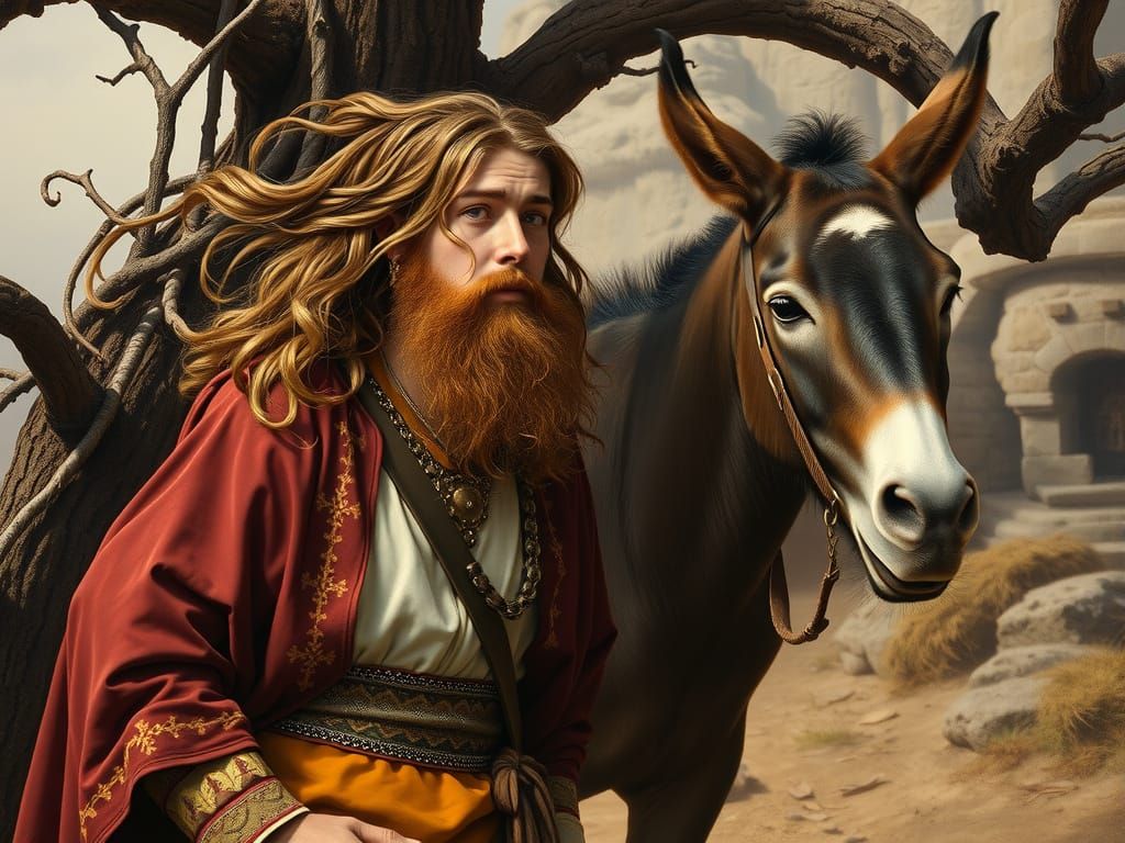 Absalom's Predicament: A Hyperrealistic Oil Painting