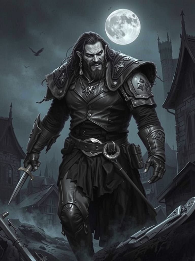 Grim Dark Fantasy Half-Orc Warrior in Charcoal Drawing