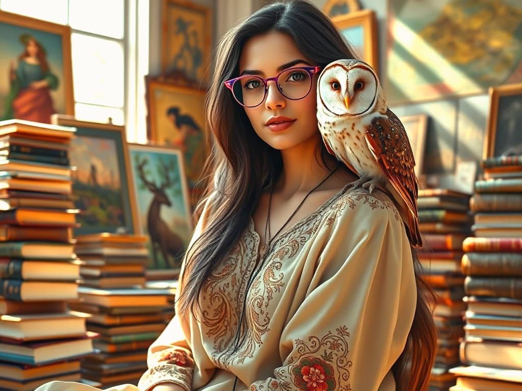 Bohemian Art Lover with Owl Companion