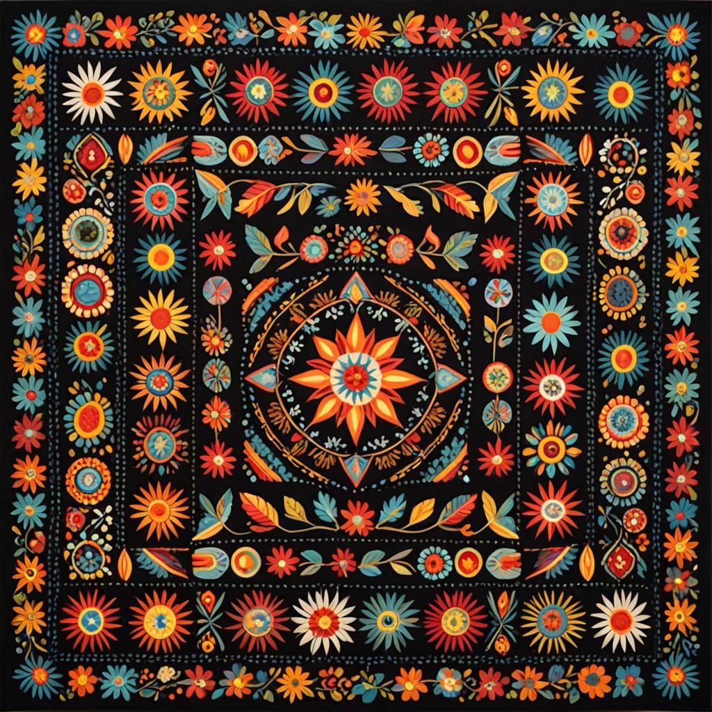 Whimsical Folk Art Quilt in Native American Style