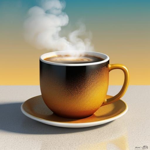 Anthropomorphic Coffee Cup in Vibrant Poster Art Style