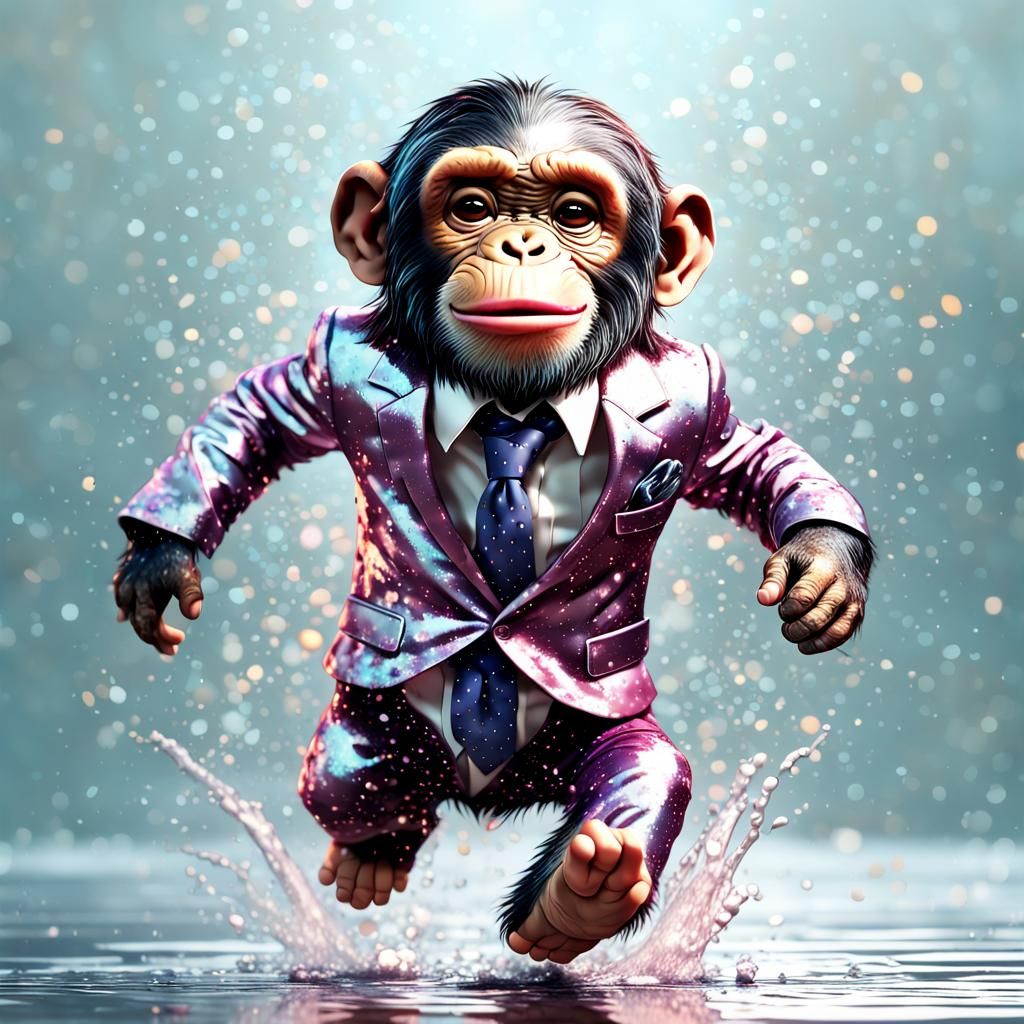 Charming Chibi Chimp in Suit, 3.5D Digital Art
