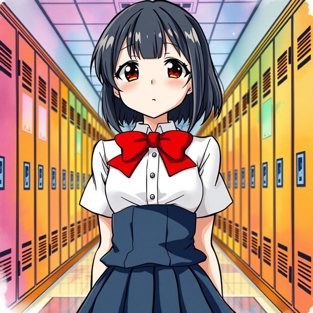 Vibrant Schoolgirl in a Whimsical Anime Setting