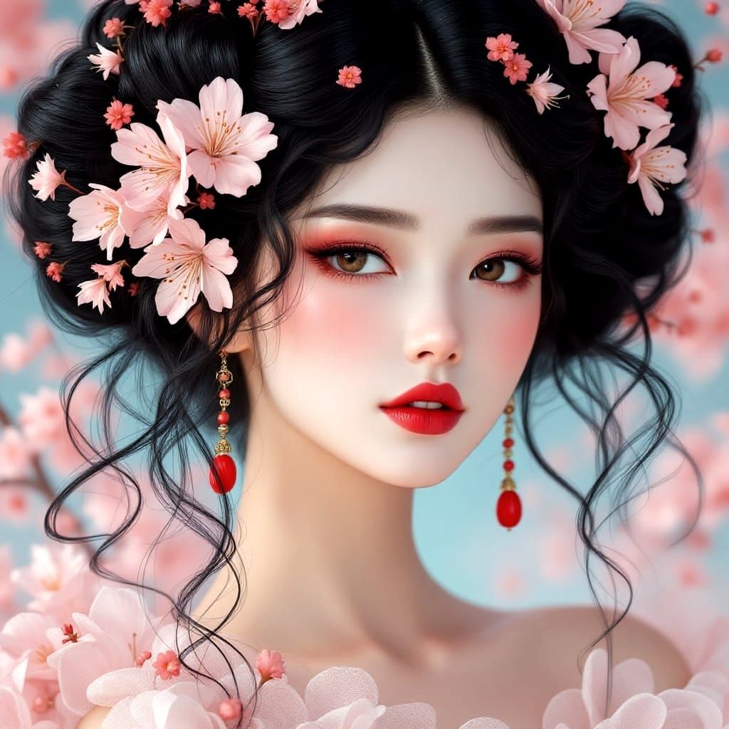 Ethereal Beauty in Cherry Blossom Adorned Hair