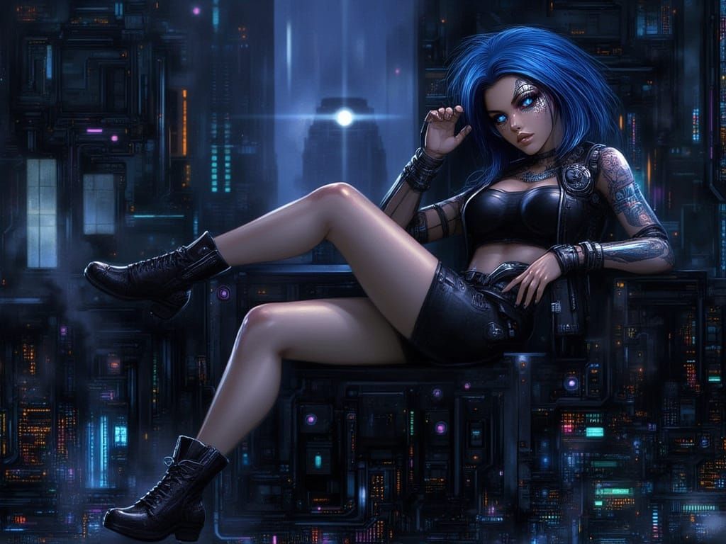 Cyberpunk Woman in Neon Cityscape