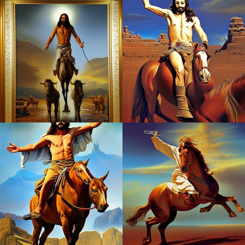 Surreal Horse with Biblical Motifs as Oil Painting