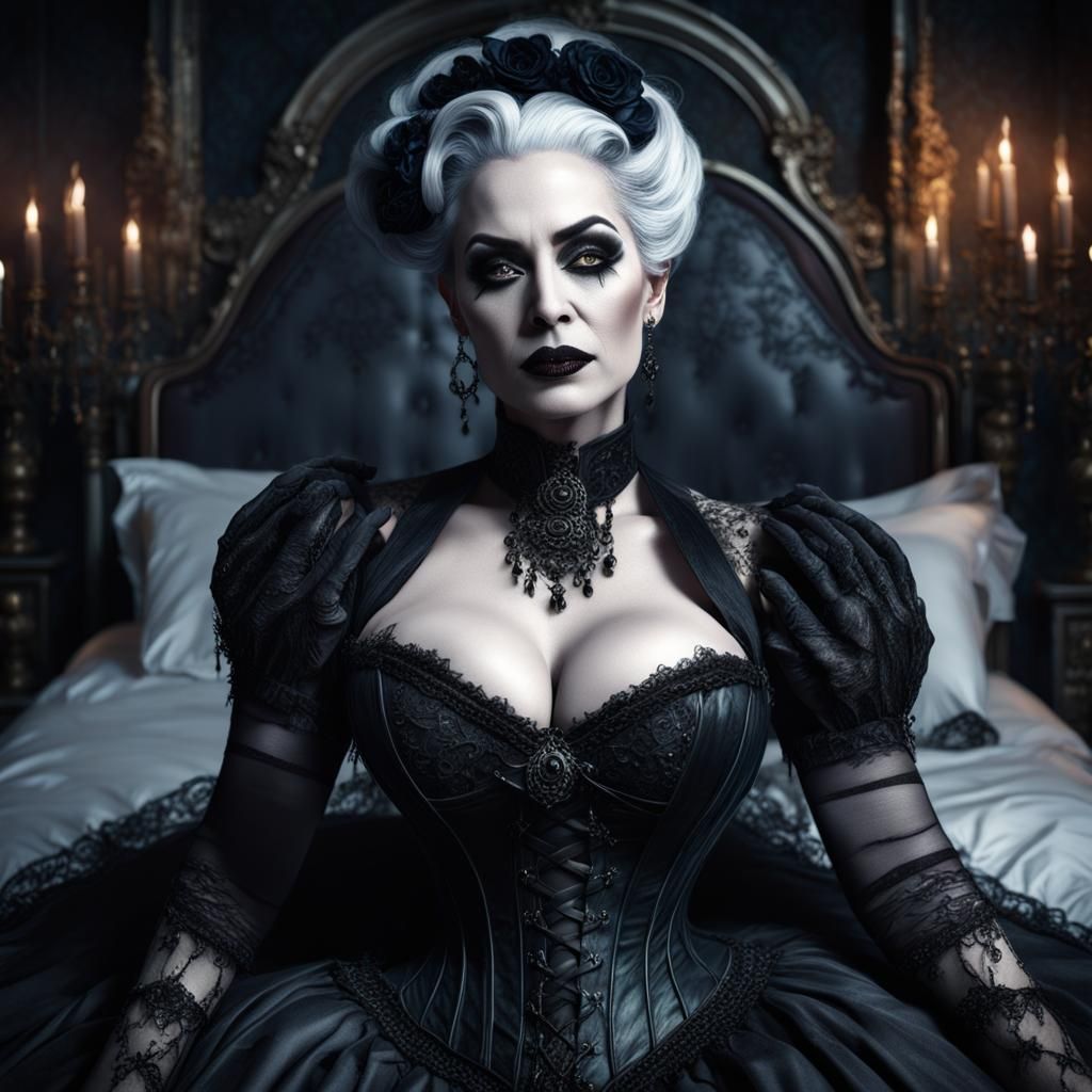 Gothic Woman in Bed: Detailed Matte Painting