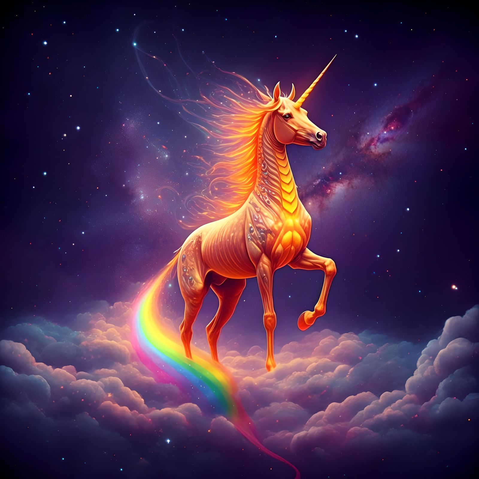 Fiery Demonic Unicorn Farting Rainbows in Space