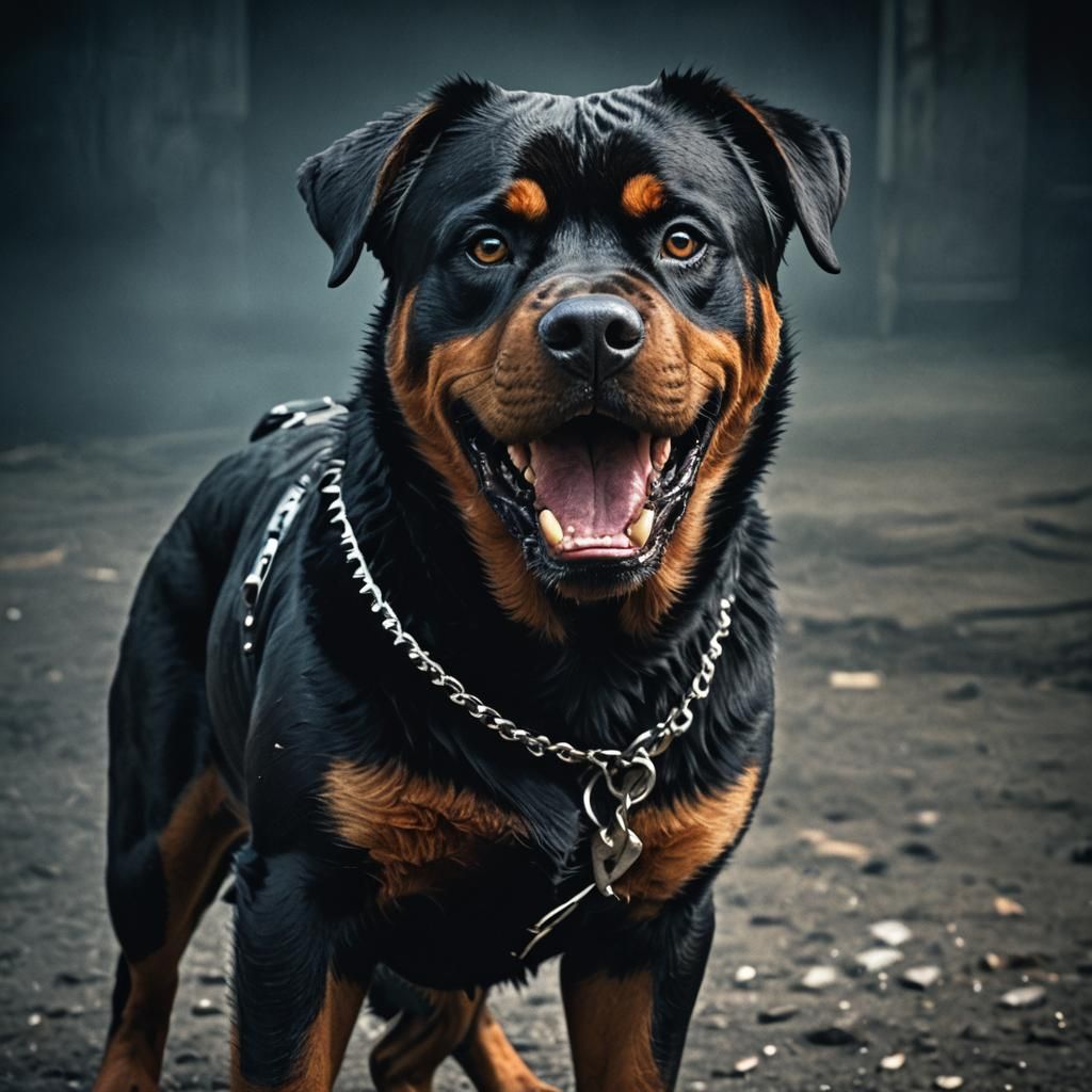 Menacing Rottweiler with Spiked Collar in Gritty Realism