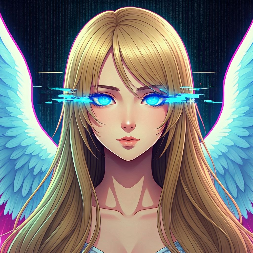 Anime Angel Corrupted by Digital Glitch Art