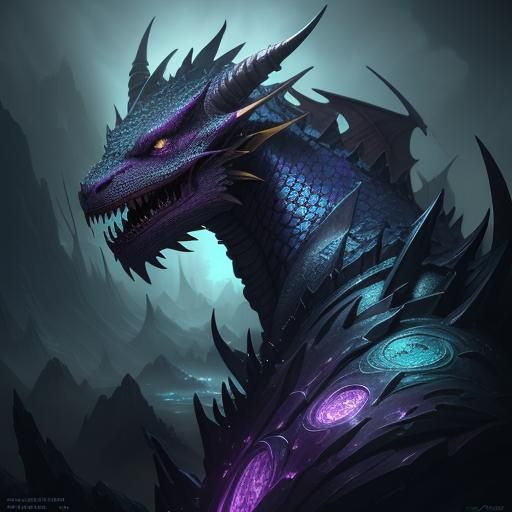 Dragon Portrait with Turquoise Eyes, Dark Fantasy Art