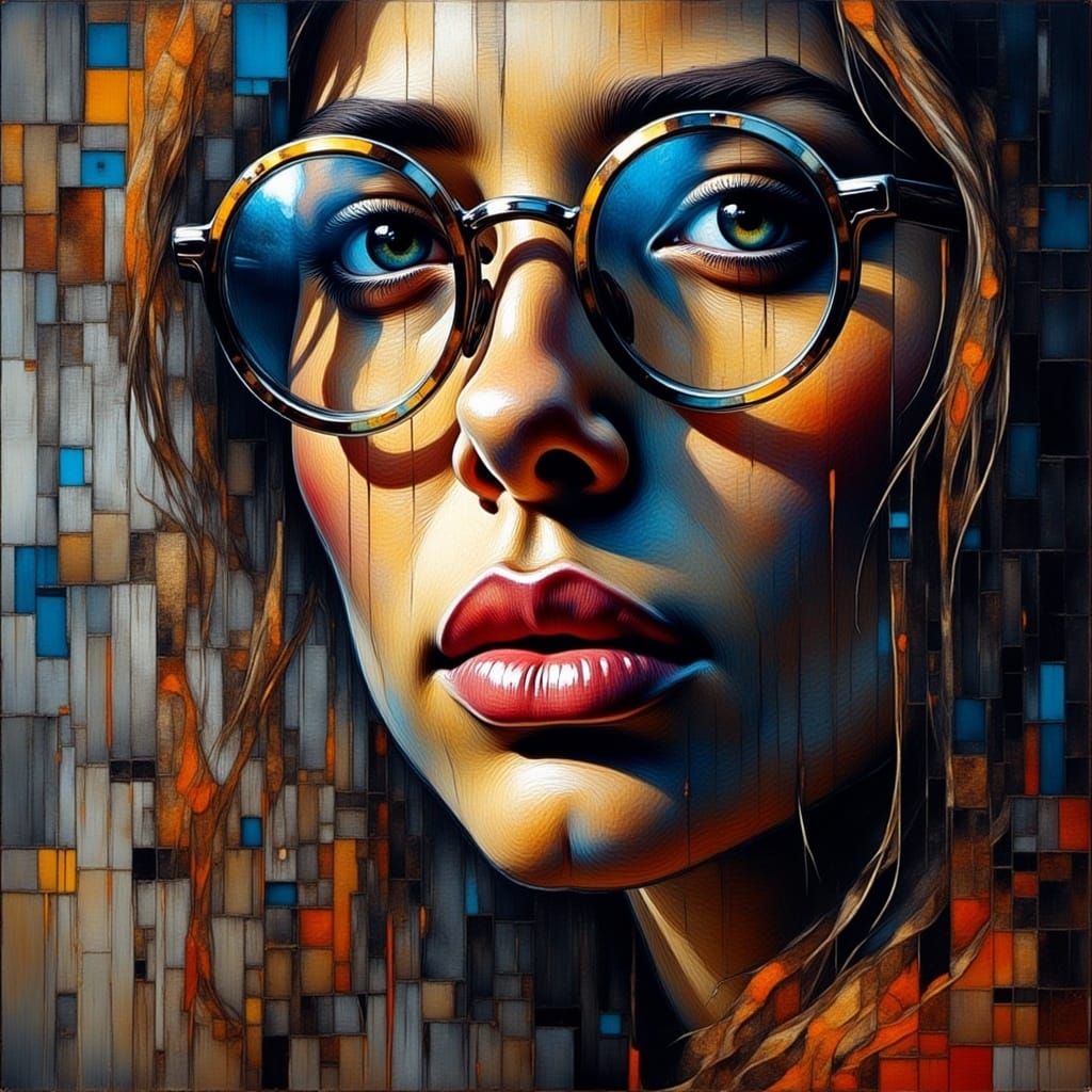 Colorful Shattered Light Portrait with Binary Code