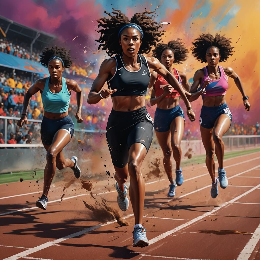 Hyperrealistic Black Woman Runner on Track
