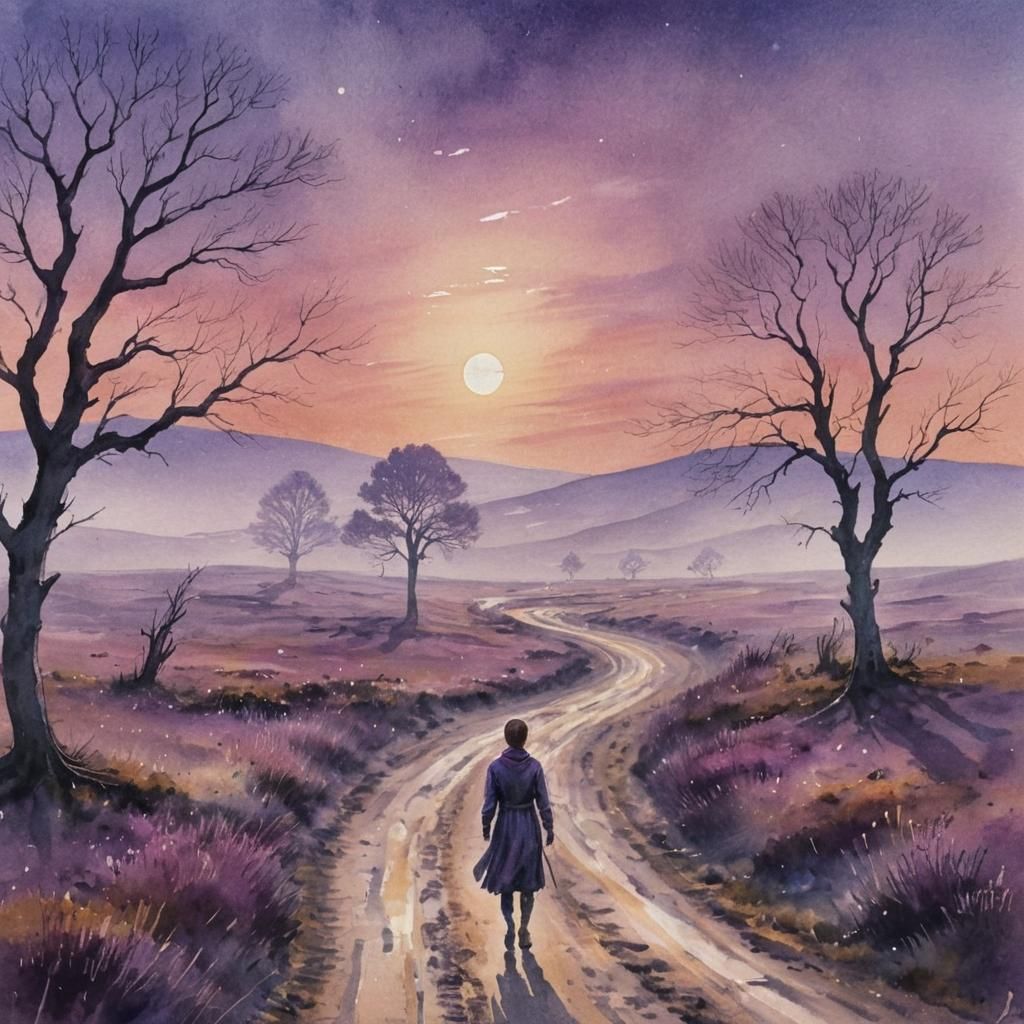 Ethereal Moorland: Mystical Impressionism in Watercolor Styl...