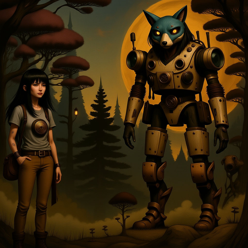 Japanese Fox Mask Girl: Detailed Matte Painting