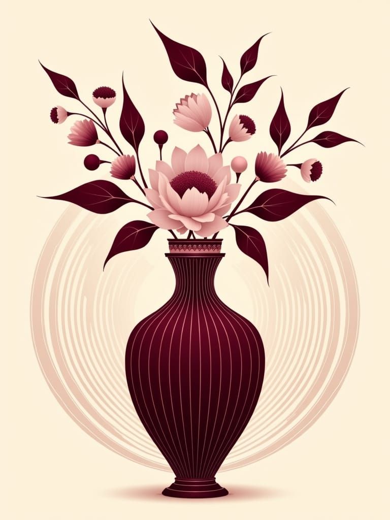 Surreal Digital Still Life in Art Deco Style with Burgundy V...