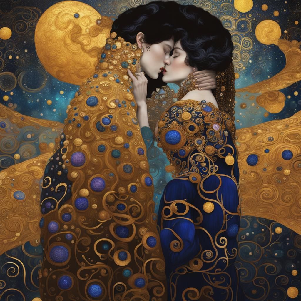The Kiss: Klimt-Inspired Fantasy Concept Art
