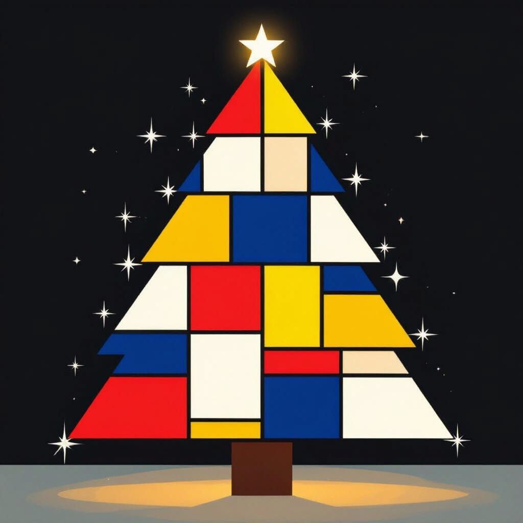 Mondrian Christmas Tree With Warm Festive Glow