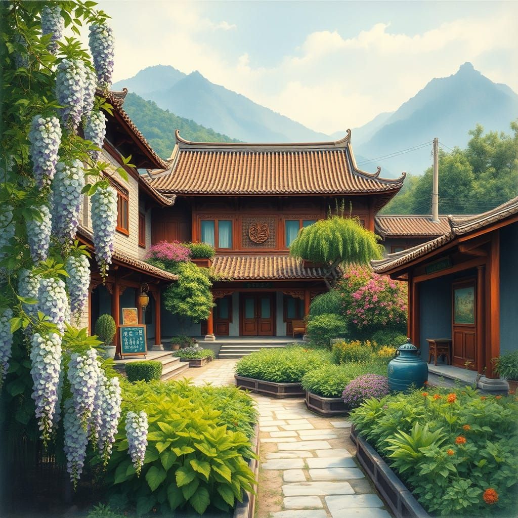 Traditional Chinese Luxury Villa Amidst Lush Veggie Farm and...