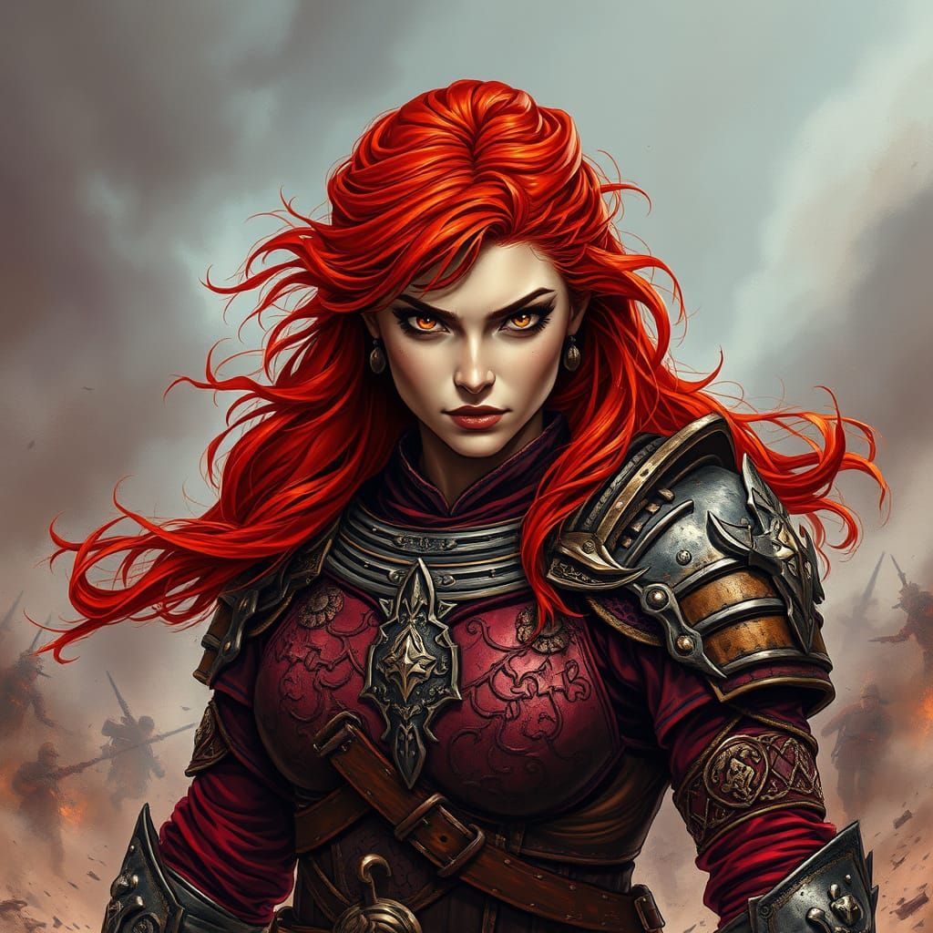 Majestic Red-Haired Warrior Woman in Epic Comic Book Style