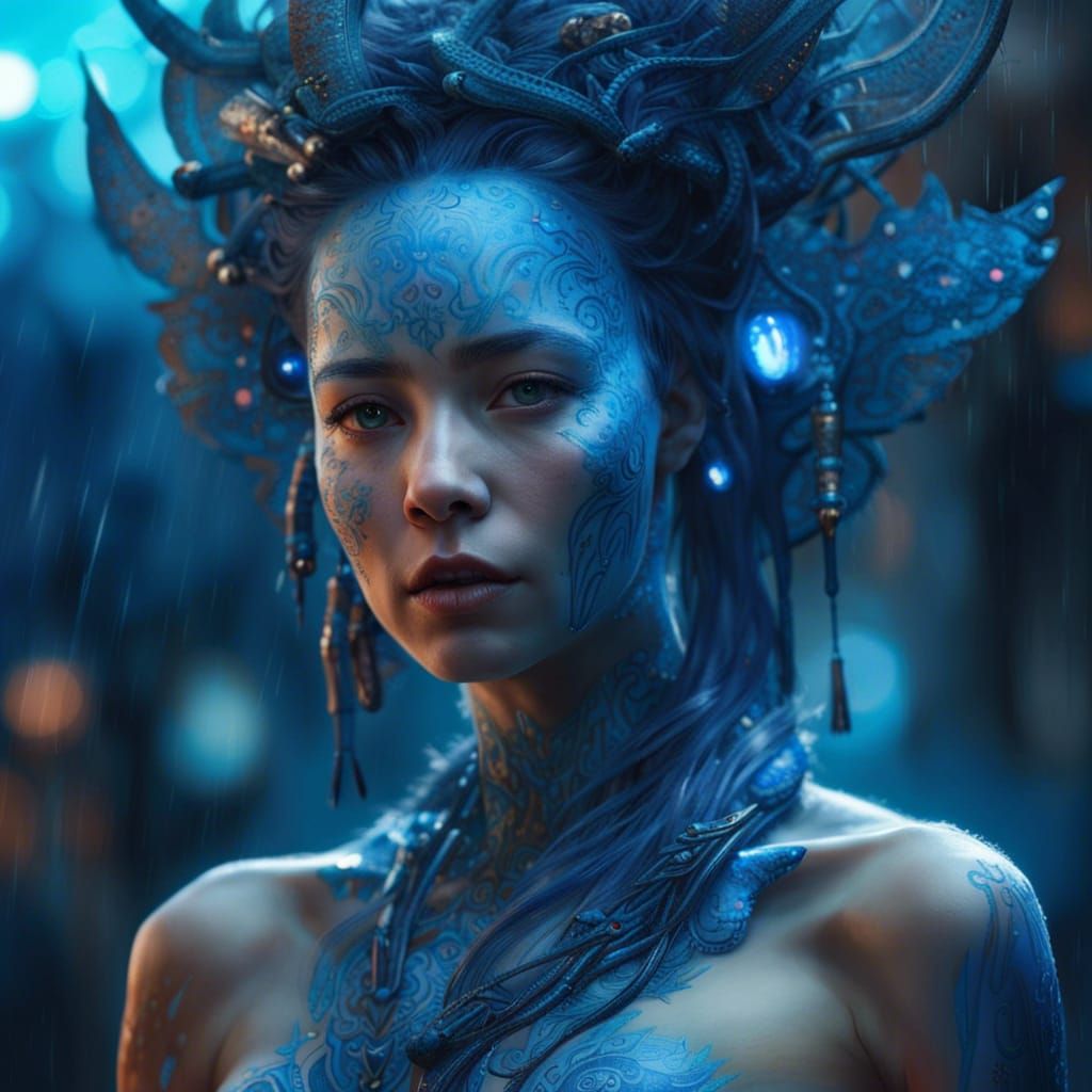 Blue Avatar Goddess: Hyperrealistic Digital Art