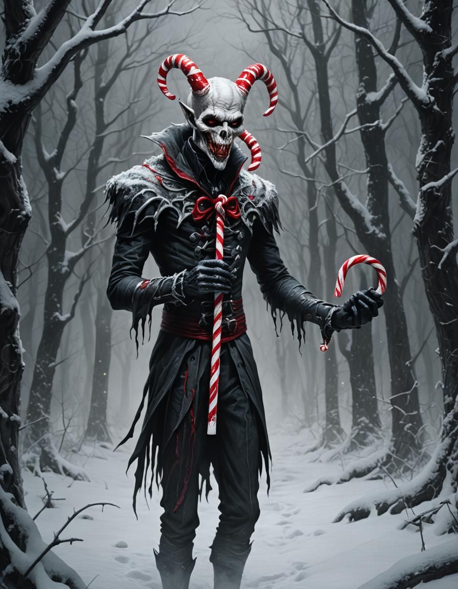 Vampiric Creature with Gothic Candy Cane in Dark Fantasy Sty...