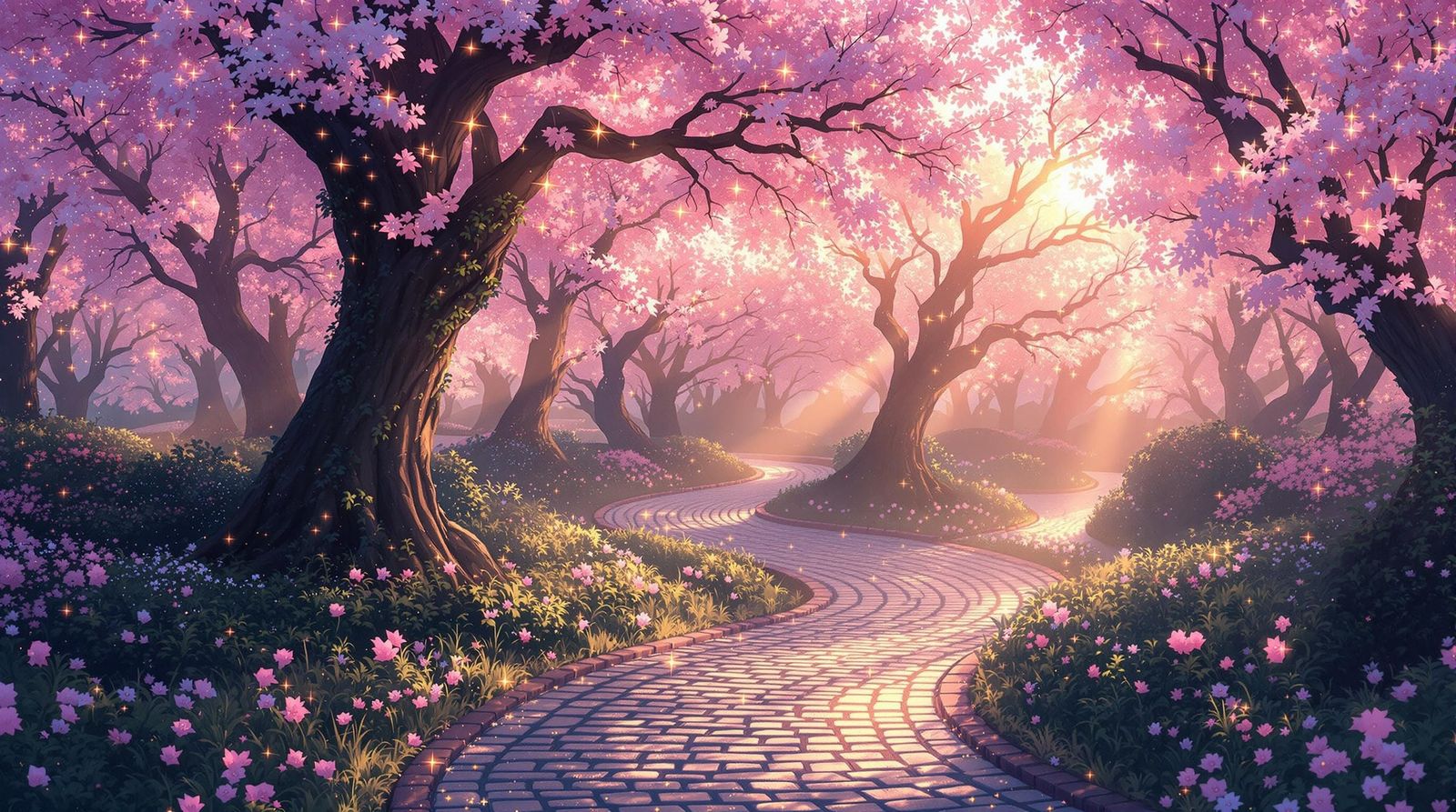 Dreamy Cherry Blossom Path in Ghibli Style