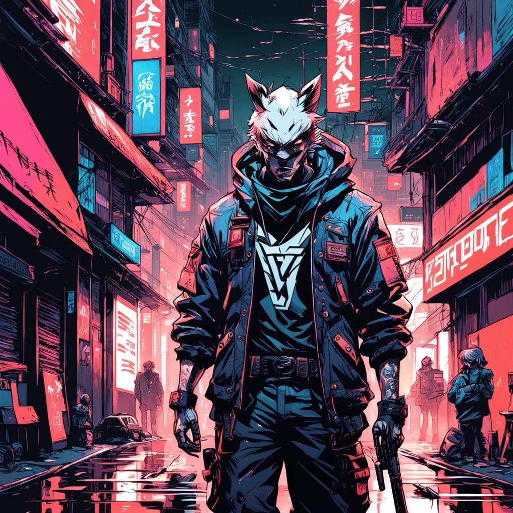 Cyberpunk Gangster Boy in Moody Urban Alleyway