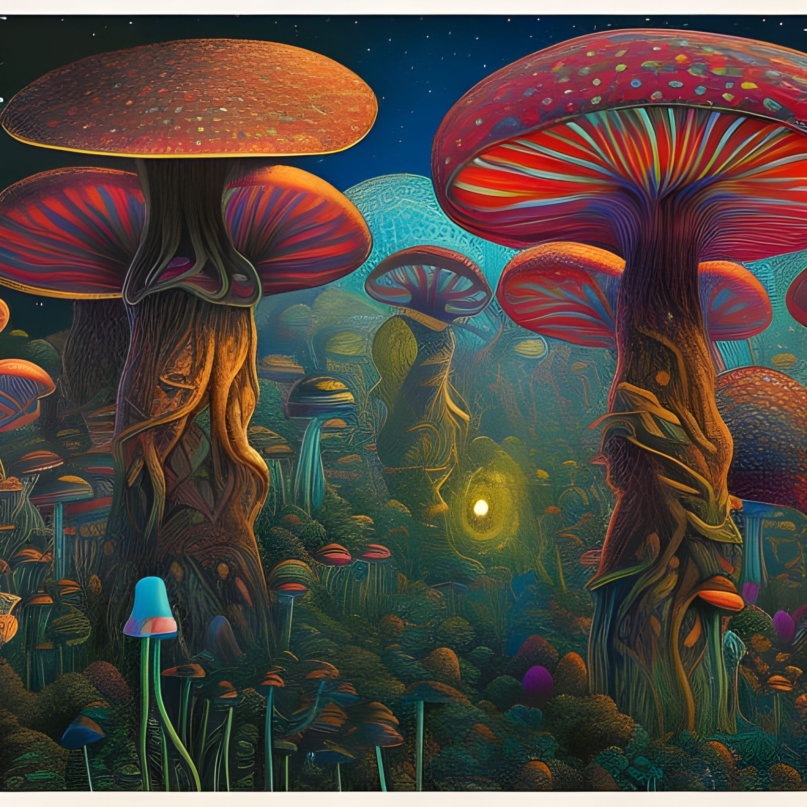 Psychedelic Magic Mushrooms in R. Crumb Style