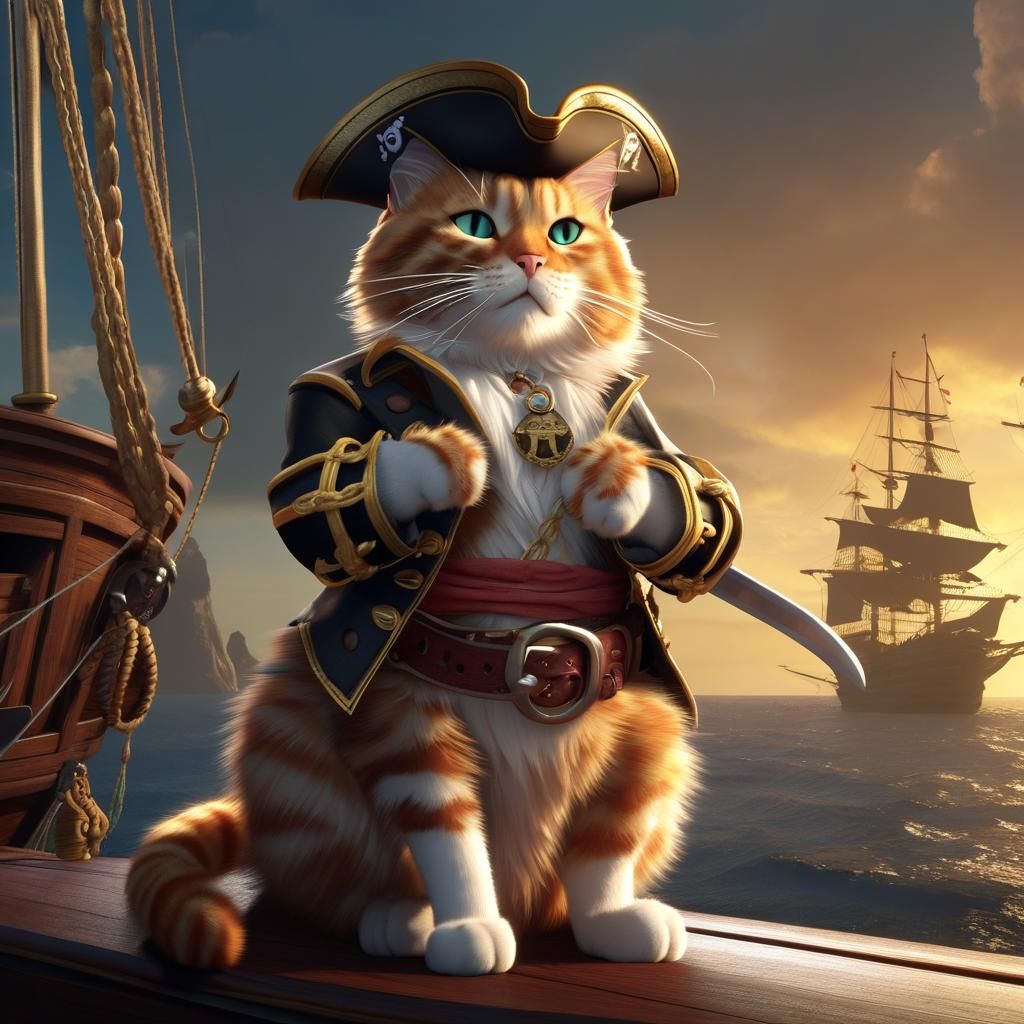 Hyperdetailed Six-Pawed Cat Pirate Concept Art