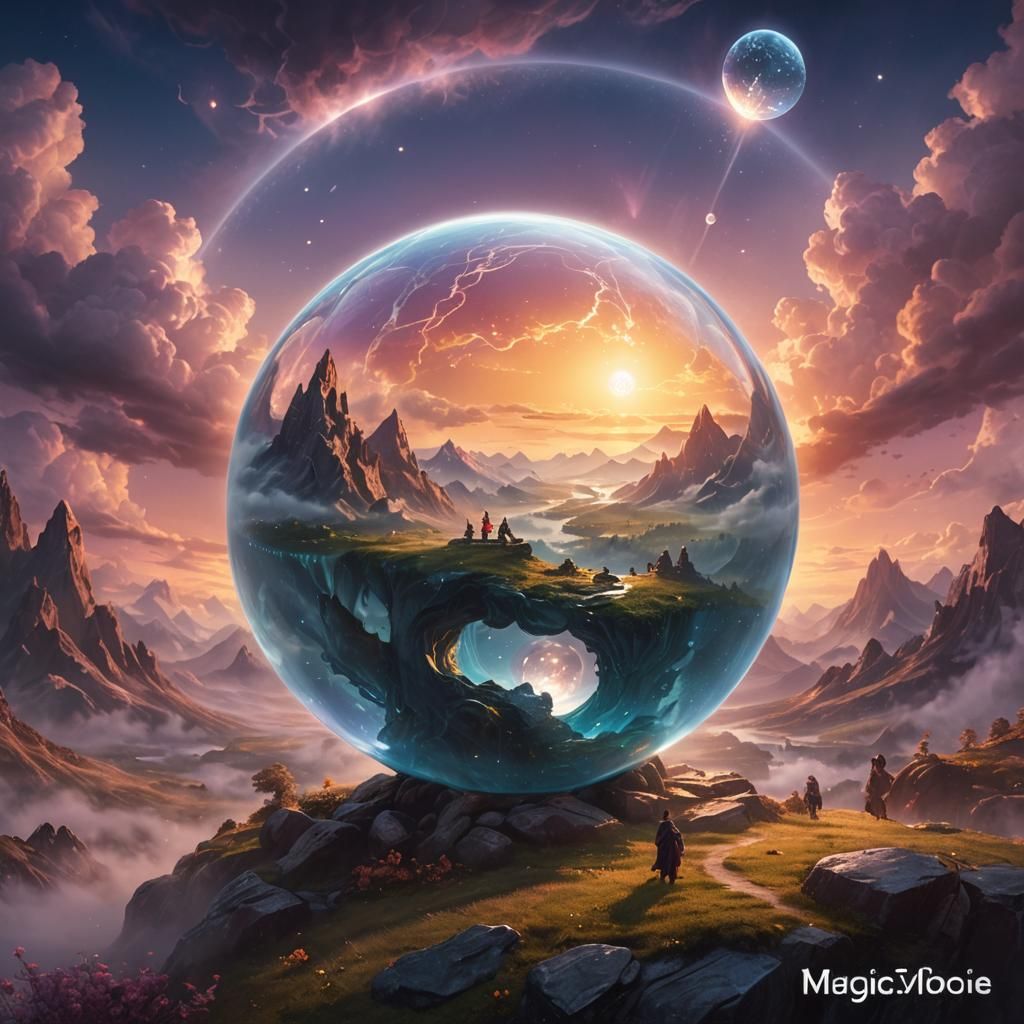 Mystic Holds Glowing Crystal Ball World