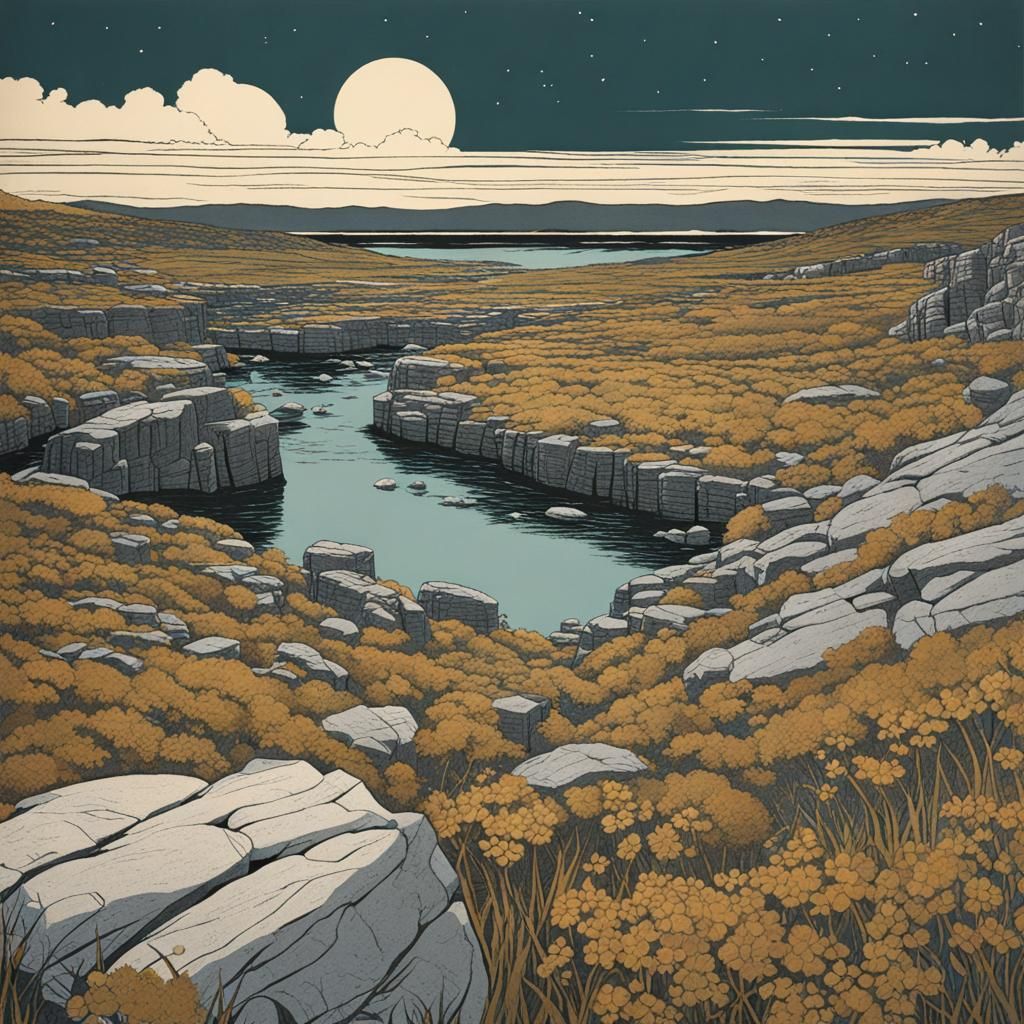 The Burren in Ukiyo-e Style