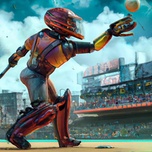 Robot Baseball Game in Detailed Matte Painting