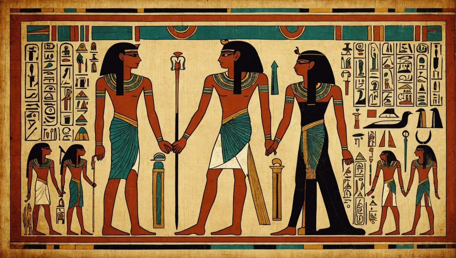 Ancient Egyptian Papyrus with Hieroglyphs and Isis