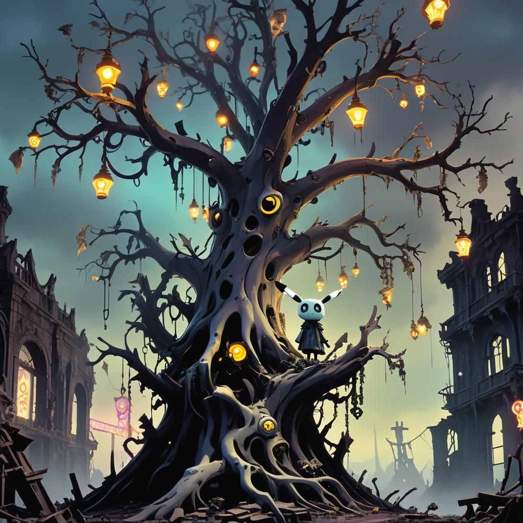 Eldritch Mimikyu in Surreal Carnival Ruins