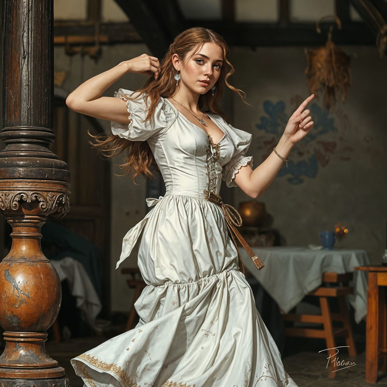 Medieval Wench Dances in Dark Fantasy Realm