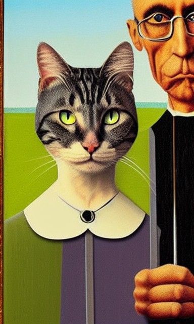 Cats Reimagined as American Gothic Painting