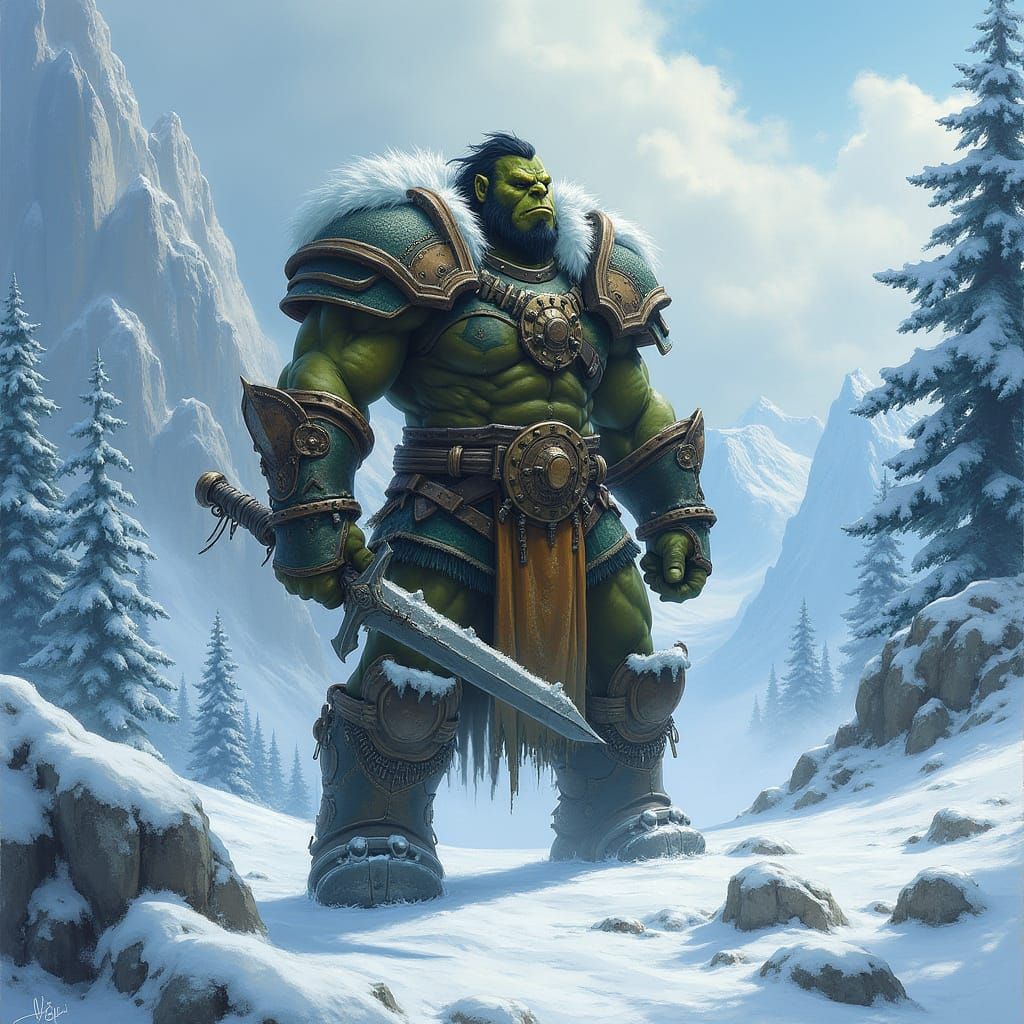 Orc Warrior in Frosty Northrend Landscape
